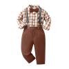 ALINTU Baby Boys Dress Clothes, Long Sleeve Dress Shirt + Pants Set, Gentleman Outfits for Boys, Plaid Brown, 12-18 Months = Tag 80 view 1