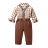 ALINTU Baby Boys Dress Clothes, Long Sleeve Dress Shirt + Pants Set, Gentleman Outfits for Boys, Plaid Brown, 12-18 Months = Tag 80 view 2