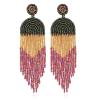 Clip on Earrings Dangle Long Tassel Earrings Bohemian Handmade Boho Tri Color Seed Beaded for Women Fringe Drop view 1