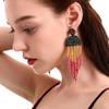 Clip on Earrings Dangle Long Tassel Earrings Bohemian Handmade Boho Tri Color Seed Beaded for Women Fringe Drop view 2