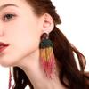 Clip on Earrings Dangle Long Tassel Earrings Bohemian Handmade Boho Tri Color Seed Beaded for Women Fringe Drop view 3