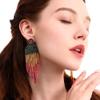 Clip on Earrings Dangle Long Tassel Earrings Bohemian Handmade Boho Tri Color Seed Beaded for Women Fringe Drop view 4