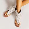 HINDOLA Flat Tassel Gladiator Sandals for Women Summer Casual Bohemian Back Strappy Fringe Sandal Clip Toe Beach Shoes T-Strap Roman Sandals Dressy Open-Toe Thong Sandals view 2