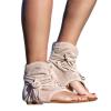 HINDOLA Flat Tassel Gladiator Sandals for Women Summer Casual Bohemian Back Strappy Fringe Sandal Clip Toe Beach Shoes T-Strap Roman Sandals Dressy Open-Toe Thong Sandals view 4