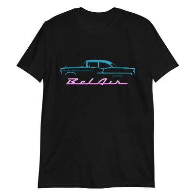 1955 Chevy Bel Air Antique Classic Car Miami Beach Art Deco Theme Custom T-Shirt Black