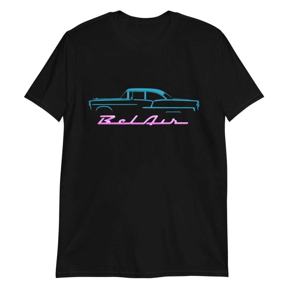1955 Chevy Bel Air Antique Classic Car Miami Beach Art Deco Theme Custom T-Shirt Black