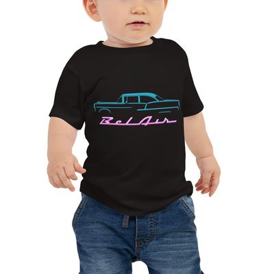 1955 Chevy Bel Air Antique Classic Car Miami Beach Art Deco Theme Custom Baby Jersey Short Sleeve Tee Black