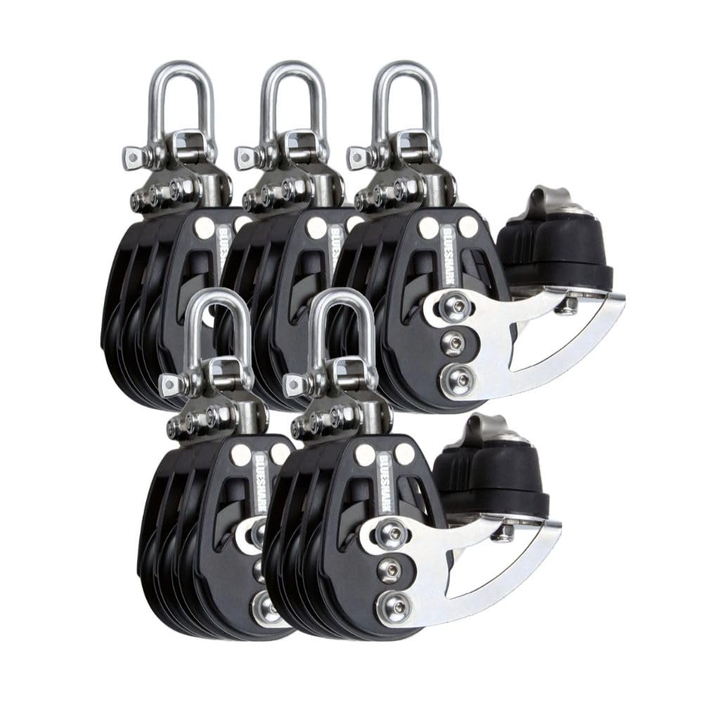 Blue Shark 2261-38 mm Fixed Triple Adjustable Cam Aluminum Sailing Block - Max Line: 1/4 (6 mm), Safe Working Load (SWL): 1700 lbs, Breaking Load: 3700 lbs (5-Pack)