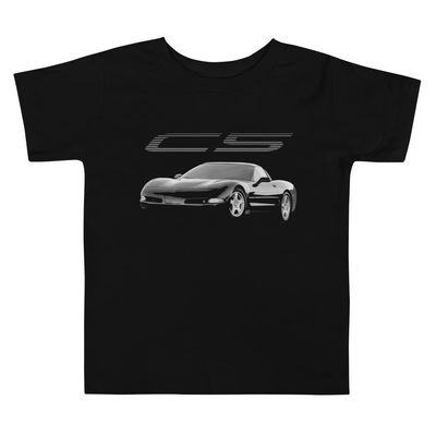 C5 Car Art Graphic Tee 5th Gen Vette car Club Custom Toddler Short Sleeve Tee Black