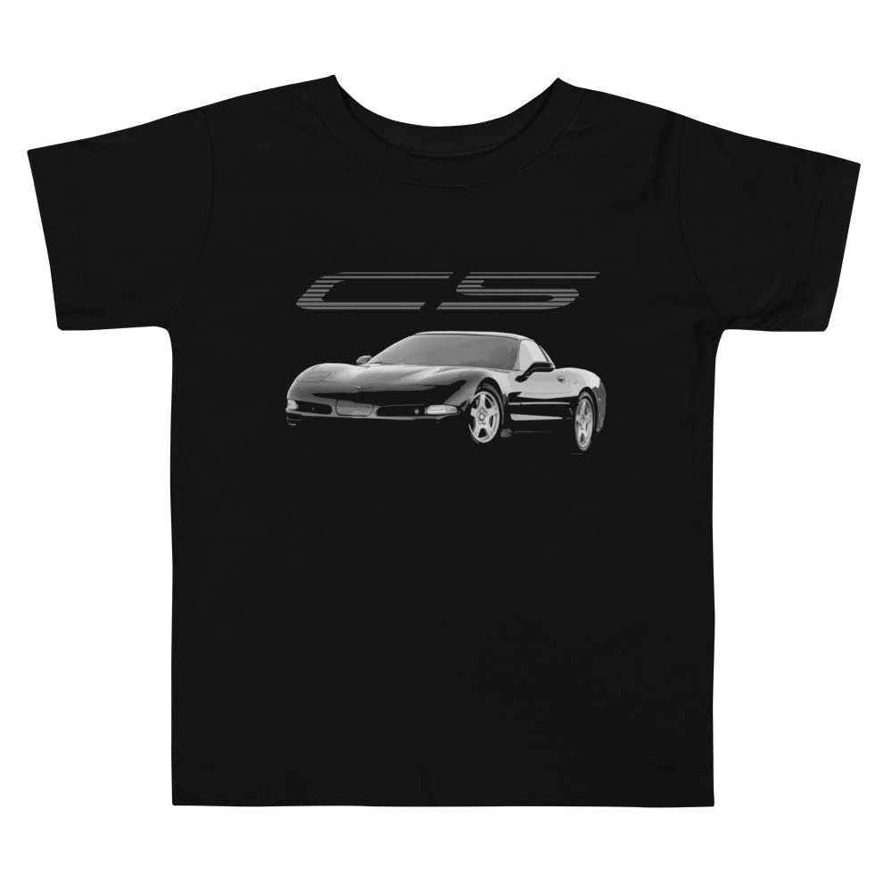 C5 Car Art Graphic Tee 5th Gen Vette car Club Custom Toddler Short Sleeve Tee Black