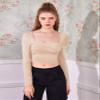 Women's T-Shirt Ruched Bust Crop Tee T-Shirt for womenJIEHUA (Color : Apricot, Size : Small) view 1