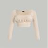 Women's T-Shirt Ruched Bust Crop Tee T-Shirt for womenJIEHUA (Color : Apricot, Size : Small) view 2