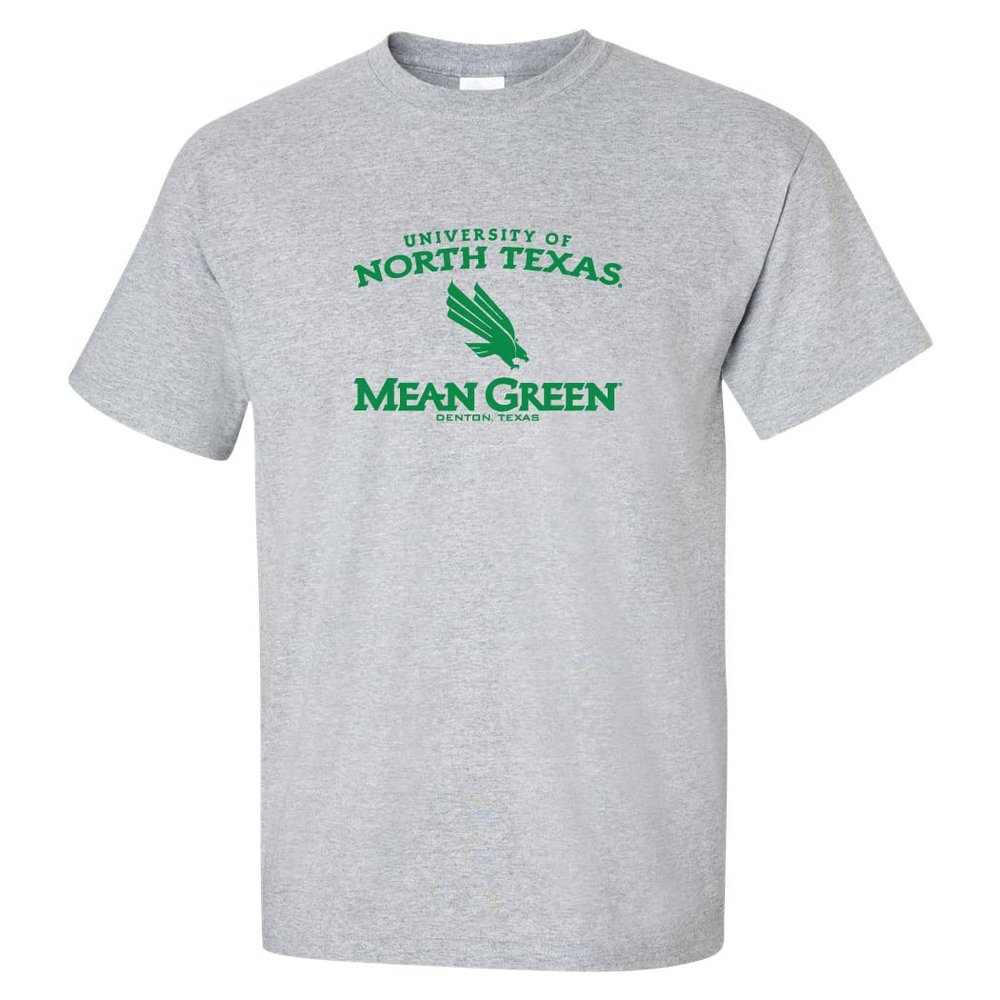 CornBorn North Texas Mean Green T Shirt - UNT Tshirt Man - North Texas Arch Primary Logo - Gray - 5X