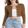 Urban CoCo Women's Long Sleeve Button Up Cropped Cardigan Sweaters for Women Crew Neck Short Bolero Shrug for Dresses Brown view 1