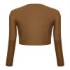 Urban CoCo Women's Long Sleeve Button Up Cropped Cardigan Sweaters for Women Crew Neck Short Bolero Shrug for Dresses Brown view 2