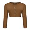 Urban CoCo Women's Long Sleeve Button Up Cropped Cardigan Sweaters for Women Crew Neck Short Bolero Shrug for Dresses Brown view 3