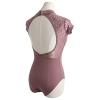 KKmeter Women Sheer Floral Lace Patchwork Gymnastics Ballet Dance Leotard Short Sleeve Open Back Bodysuit Tank Tops (Coffee, Large) view 2