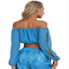 Agoky Women's Belly Dancing Crop Top Carnival Party Outfits Shiny Sequins Tops Beads Blouse Top SkyBlue One Size view 2