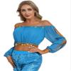 Agoky Women's Belly Dancing Crop Top Carnival Party Outfits Shiny Sequins Tops Beads Blouse Top SkyBlue One Size view 3