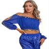 Agoky Women's Belly Dancing Crop Top Carnival Party Outfits Shiny Sequins Tops Beads Blouse Top Royal Blue One Size view 2