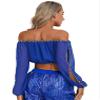 Agoky Women's Belly Dancing Crop Top Carnival Party Outfits Shiny Sequins Tops Beads Blouse Top Royal Blue One Size view 3
