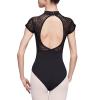 KKmeter Women Sheer Floral Lace Patchwork Gymnastics Ballet Dance Leotard Short Sleeve Open Back Bodysuit Tank Tops (Black, Medium) view 2