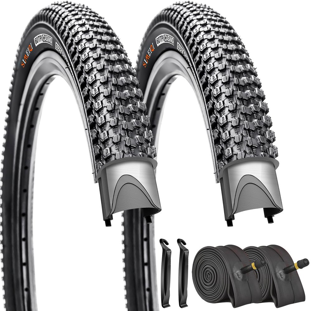 SIMEIQI 2 Pack 26"x1.95" Inch 60TPI Bike Tires with or Without Inner Tubes and Levers for Mountain Replacement City Road Trails Bicycle Tires (26X1.95-2 Tires 2 Tubes 2 Levers)