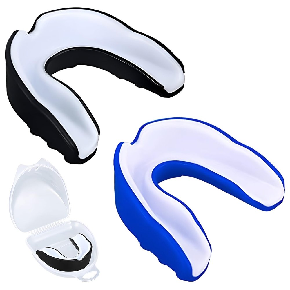 2 Pack Sports Mouth Guard for Kids and Youth - Mouth Protection Athletic Mouthguard with Case (BPA Free) for Boxing Football Hockey Karate Rugby for Boys Girls Sports Supplies (Blue&Black)