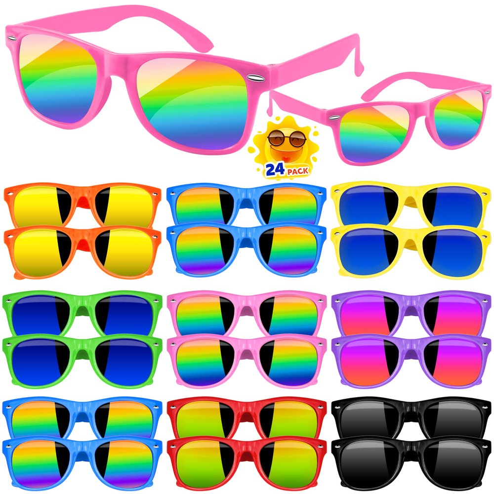 Kids Sunglasses Party Favors Bulk, Neon Sunglasses with UV400 Protection for Gilrs Boys Kids (24, multicolour)