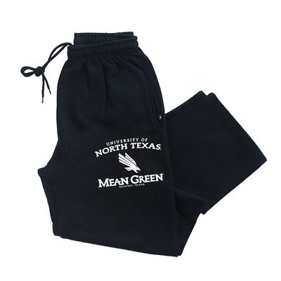 CornBorn North Texas Mean Green Pants - Premium Fleece UNT Arch Primary Logo - Black - Large