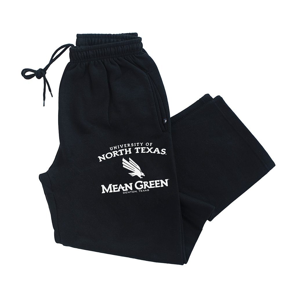 CornBorn North Texas Mean Green Pants - Premium Fleece UNT Arch Primary Logo - Black - Large