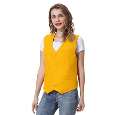 TopTie Unisex Button Vest Work Wear Uniform Vest-Yellow-L