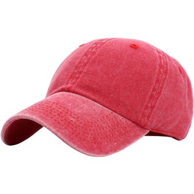 1 Pcs of Pigment Washed Cotton Cap Baseball Caps Hat Adjustable Style Plain Solid (Washed Red)