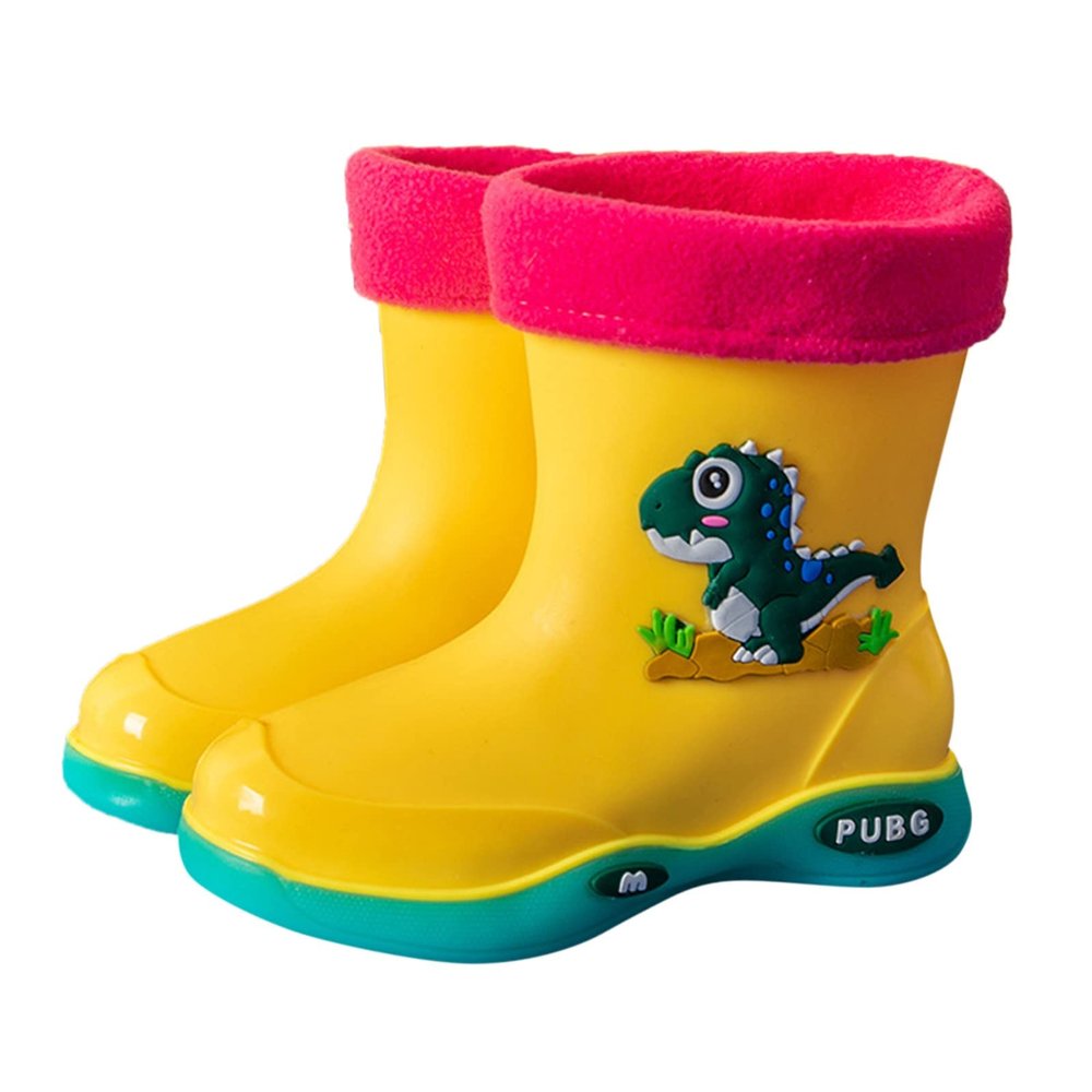 New Kids Girls Cartoon Children's Rain Boots Non Slip Children Water Shoes Classic Children Rainboots Non Infant Sandals (Yellow, 13 Little Child)
