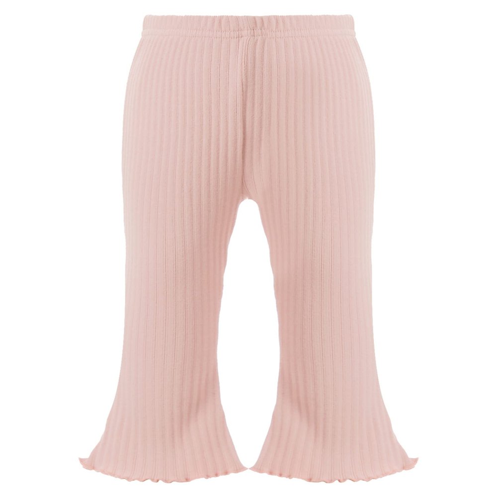 iiniim Baby Girl Ribbed Knit Bell Bottoms Flared Pants Toddler Elastic Waist Ruffle Trousers Leggings Pink 3-6 Months
