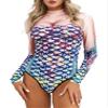 ACSUSS Womens Long Sleeve Rash Guard Mermaid Scale Print Sun Protection Swimsuit Colorful B L/XL view 1