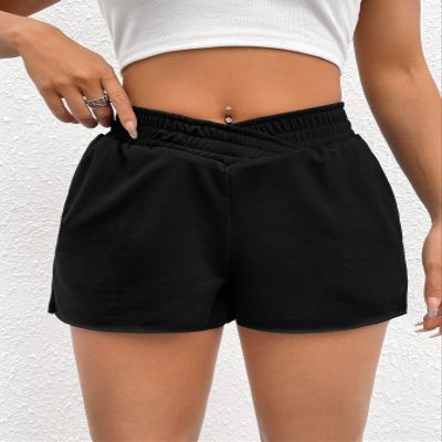 ABZEKH Shorts for Women Shorts Women's Shorts Solid Elastic Waist Shorts Shorts (Color : Black, Size : Large)