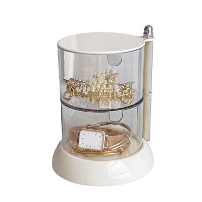 Altsuceser Jewelry Organizer Box, Clear Rotatable Jewelry Box Earring Holder for Women, Transparent Visible Jewelry Display Stand Storage Tray for Earrings Necklaces Bracelets Dual Layer