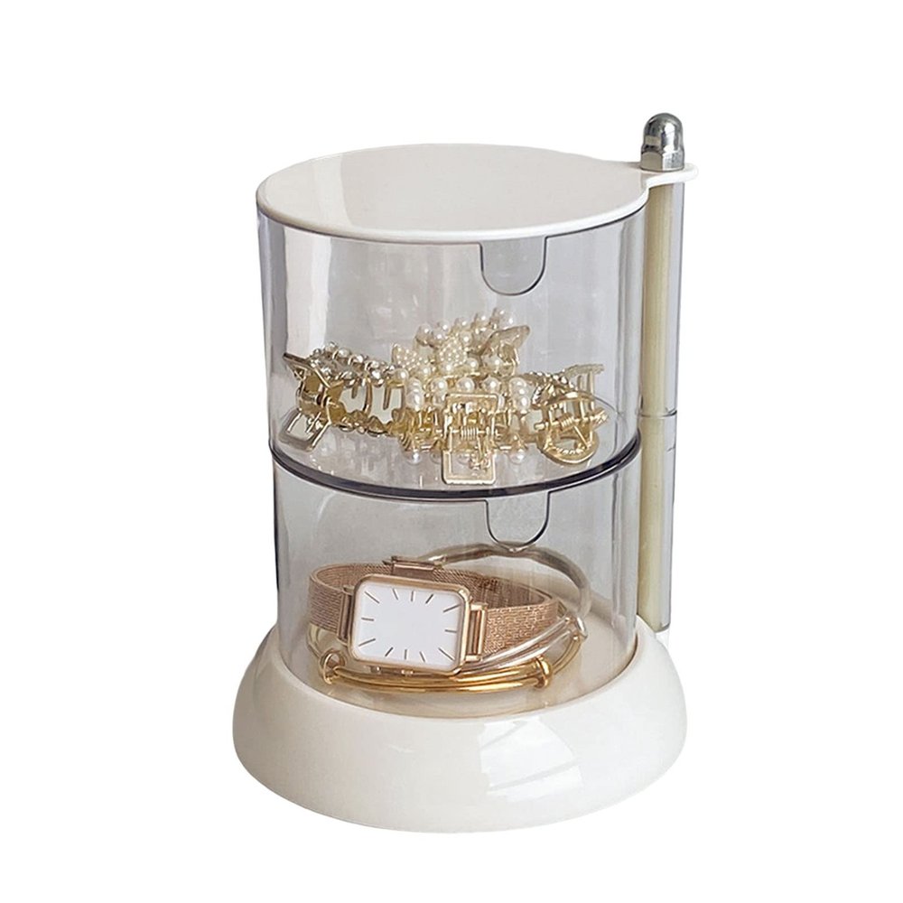 Altsuceser Jewelry Organizer Box, Clear Rotatable Jewelry Box Earring Holder for Women, Transparent Visible Jewelry Display Stand Storage Tray for Earrings Necklaces Bracelets Dual Layer