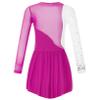 Freebily Kids Girls Figure Ice Skating Dress Mesh Long Sleeve Sparkly Flower Tulle Dance Dress Roller Skating Costume Rose 10 Years view 2