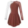 Freebily Kids Girls Figure Ice Skating Dress Mesh Long Sleeve Sparkly Flower Tulle Dance Dress Roller Skating Costume Reddish Brown 16 Years view 1