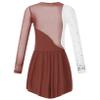 Freebily Kids Girls Figure Ice Skating Dress Mesh Long Sleeve Sparkly Flower Tulle Dance Dress Roller Skating Costume Reddish Brown 16 Years view 2