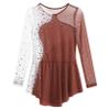 Freebily Kids Girls Figure Ice Skating Dress Mesh Long Sleeve Sparkly Flower Tulle Dance Dress Roller Skating Costume Reddish Brown 16 Years view 3