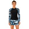 Modest Swimsuits for Women, Women Two Piece Rash Guard Long Sleeve Swimsuits Swim Shirt Bathing Suit with Boyshort Bottom Boyleg Surfing Swimwear UV Protection Swimming Costume Black Blue Flower XXL view 1