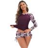 High Neck Swimsuits for Women, Lady Two Piece Rash Guard Long Sleeve Swimsuits Swim Shirt Bathing Suit with Boyshort Bottom Boyleg Surfing Swimwear UV Protection Swimming Costume Purple flower XL view 3