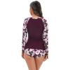 High Neck Swimsuits for Women, Lady Two Piece Rash Guard Long Sleeve Swimsuits Swim Shirt Bathing Suit with Boyshort Bottom Boyleg Surfing Swimwear UV Protection Swimming Costume Purple flower XL view 4