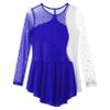 Freebily Kids Girls Figure Ice Skating Dress Mesh Long Sleeve Sparkly Flower Tulle Dance Dress Roller Skating Costume Royal Blue 16 Years view 4