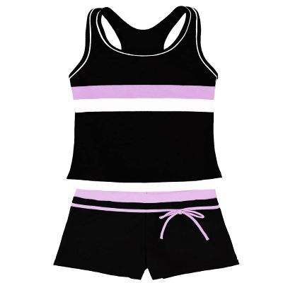 PROALLO Girls Bathing Suits Two Piece Vest Style Swimsuit with Boyshort Tankini Swimwear Black