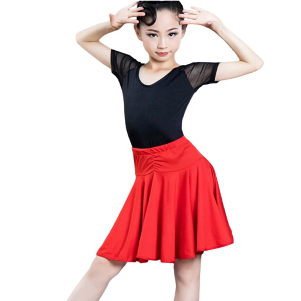 Girls Latin Dance Dress Skirt Ballroom Salsa Tango SkirtsDancing Costumes Rumba Party Competition Dancewear,Red,M