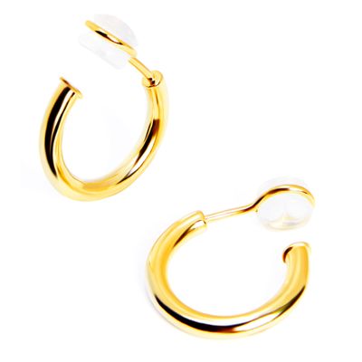Yurielys Chunky Clip on Hoop Earrings for Women, 14K Real Gold Plated Non Pierced Tube Hoop, Fake Piercing Gold Earrings (gold)